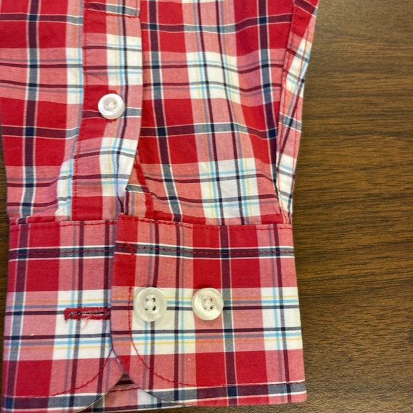 George Strait Boys Button Down. Size Medium. Red, navy and white plaid - Picture 2 of 5